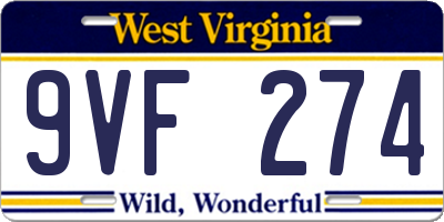 WV license plate 9VF274
