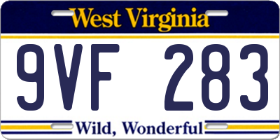 WV license plate 9VF283