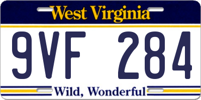 WV license plate 9VF284