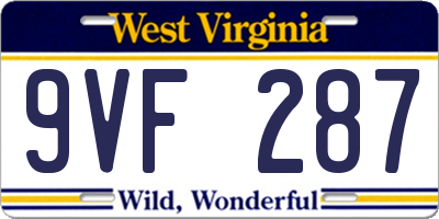 WV license plate 9VF287