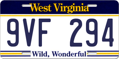 WV license plate 9VF294