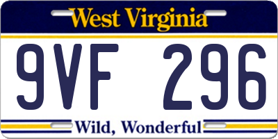 WV license plate 9VF296