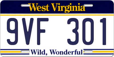 WV license plate 9VF301