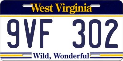WV license plate 9VF302