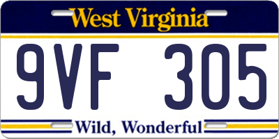 WV license plate 9VF305