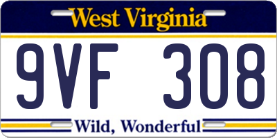 WV license plate 9VF308
