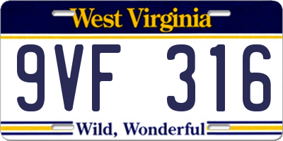 WV license plate 9VF316