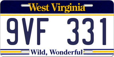 WV license plate 9VF331