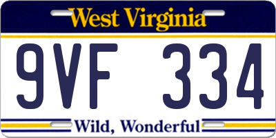 WV license plate 9VF334