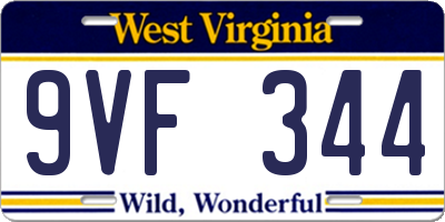 WV license plate 9VF344