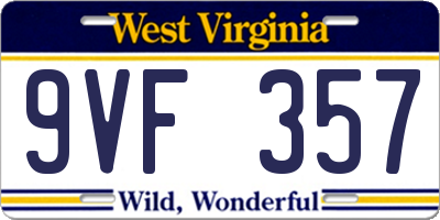 WV license plate 9VF357