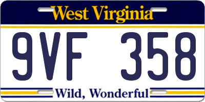 WV license plate 9VF358