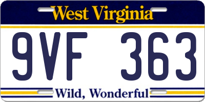 WV license plate 9VF363