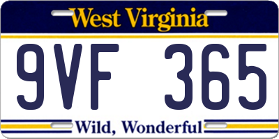 WV license plate 9VF365