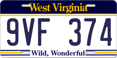 WV license plate 9VF374