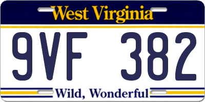 WV license plate 9VF382