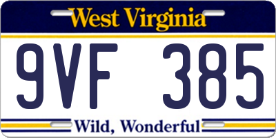 WV license plate 9VF385