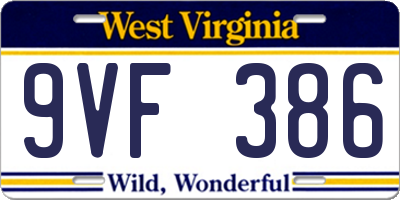 WV license plate 9VF386