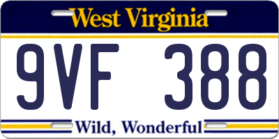 WV license plate 9VF388