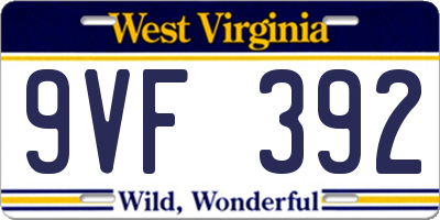 WV license plate 9VF392