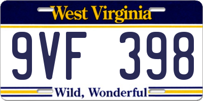 WV license plate 9VF398