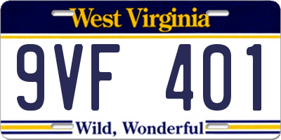 WV license plate 9VF401
