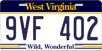 WV license plate 9VF402