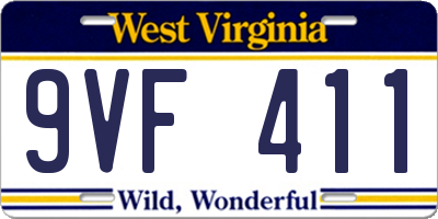 WV license plate 9VF411