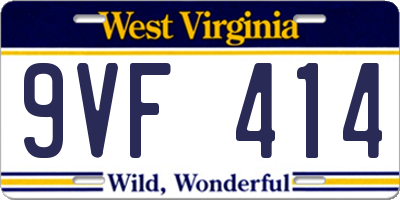 WV license plate 9VF414