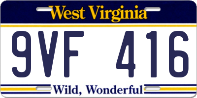 WV license plate 9VF416
