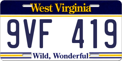 WV license plate 9VF419