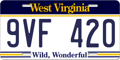 WV license plate 9VF420
