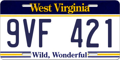WV license plate 9VF421