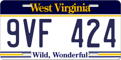 WV license plate 9VF424