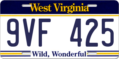 WV license plate 9VF425