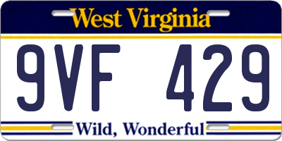 WV license plate 9VF429