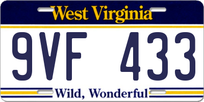 WV license plate 9VF433