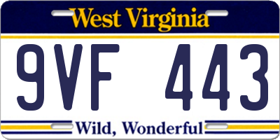 WV license plate 9VF443