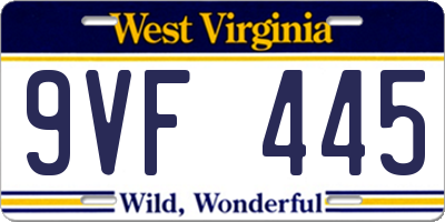 WV license plate 9VF445