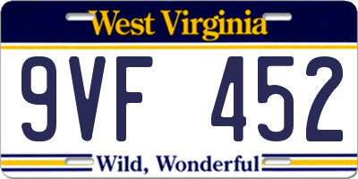 WV license plate 9VF452