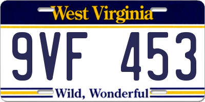 WV license plate 9VF453