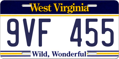 WV license plate 9VF455