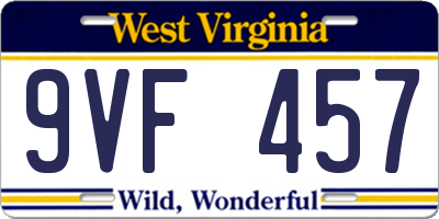 WV license plate 9VF457