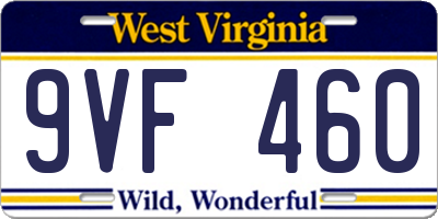 WV license plate 9VF460