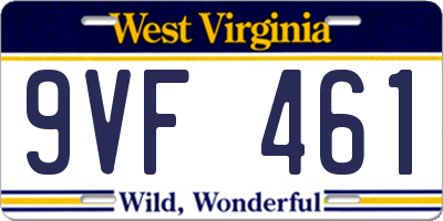 WV license plate 9VF461