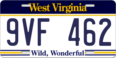 WV license plate 9VF462