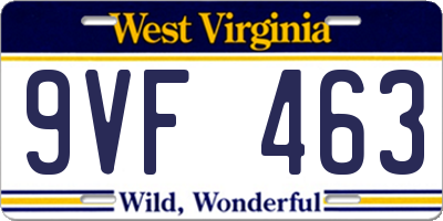 WV license plate 9VF463