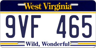 WV license plate 9VF465