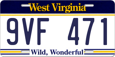 WV license plate 9VF471