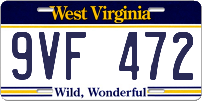 WV license plate 9VF472